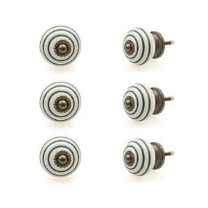 Fehér csíkos porcelán bútorgomb szettben 6 db