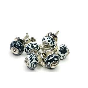 Fehér-fekete színű porcelán bútorgomb szettben 6 db