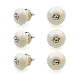 Fehér króm színű porcelán bútorgomb szettben 6db