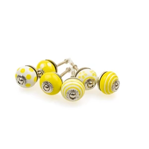 Fehér-sárga színű porcelán bútorgomb szettben 6 db