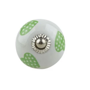 Fehér-zöld színű porcelán bútorgomb