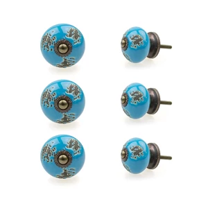 Kék színű porcelán bútorgomb szettben 6 db