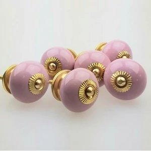 Lila arany színű porcelán bútorgomb szettben 6db