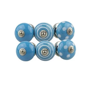 Világoskék színű mintás porcelán bútorgomb szettben 6db