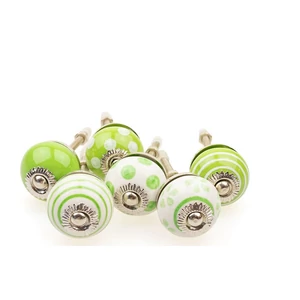 Zöld-fehér színű porcelán bútorgomb szettben 6 db