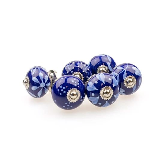 Kék színű porcelán bútorgomb szettben 6 db