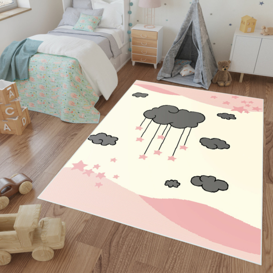 Gyerekszoba szőnyeg felhő mintával rózsaszín színű