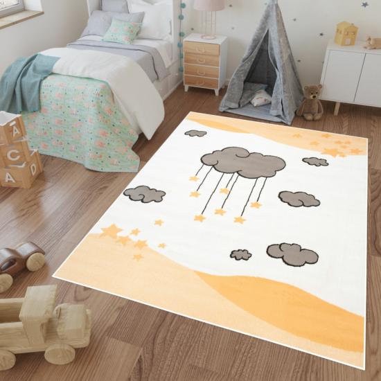 Gyerekszoba szőnyeg felhő mintával sárga színű