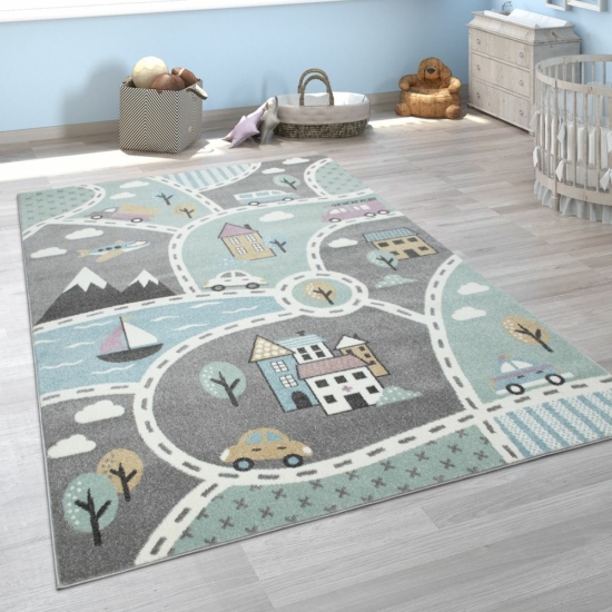 Gyermekszoba szőnyeg játék utca mintával