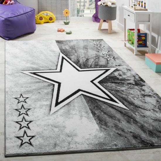 Gyermekszoba szőnyeg nagy csillag mintával szürke