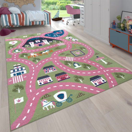 Gyerekszoba szőnyeg lányos városi utak mintával - több méretben 