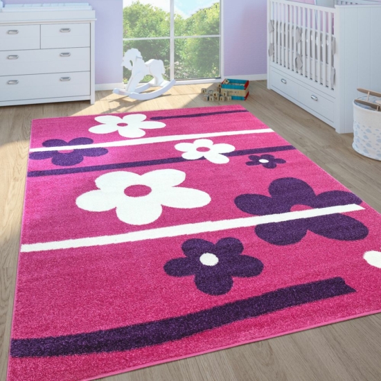 Gyerekszoba szőnyeg lila virág mintával - több méretben